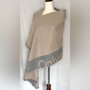 Calvin Klein Gray and Beige Knit Long Scarf and Shawl